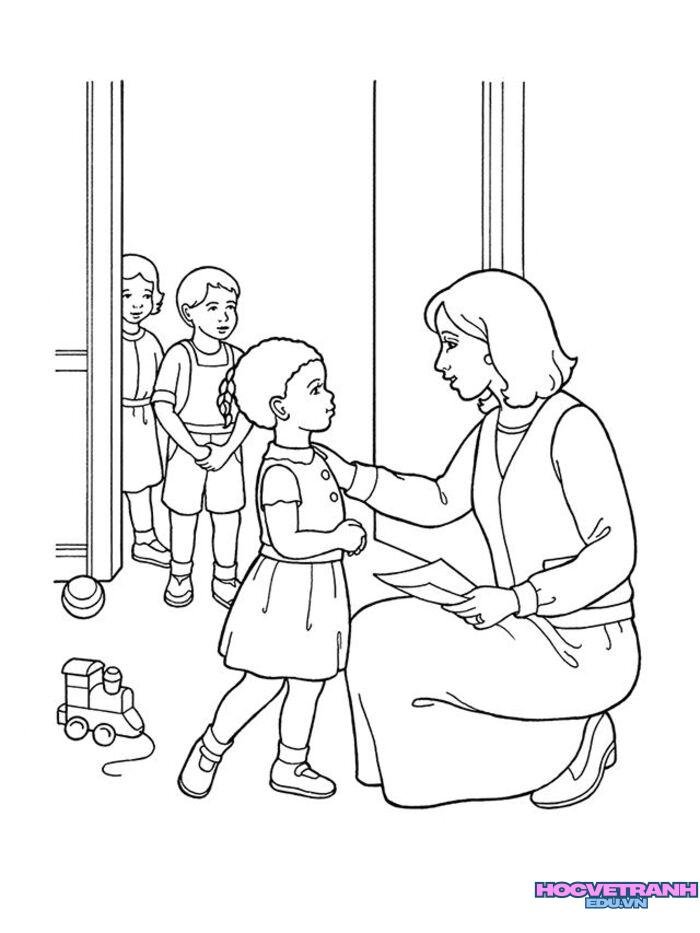 ảnh tranh tô màu cô giáo mầm non xinh nhất