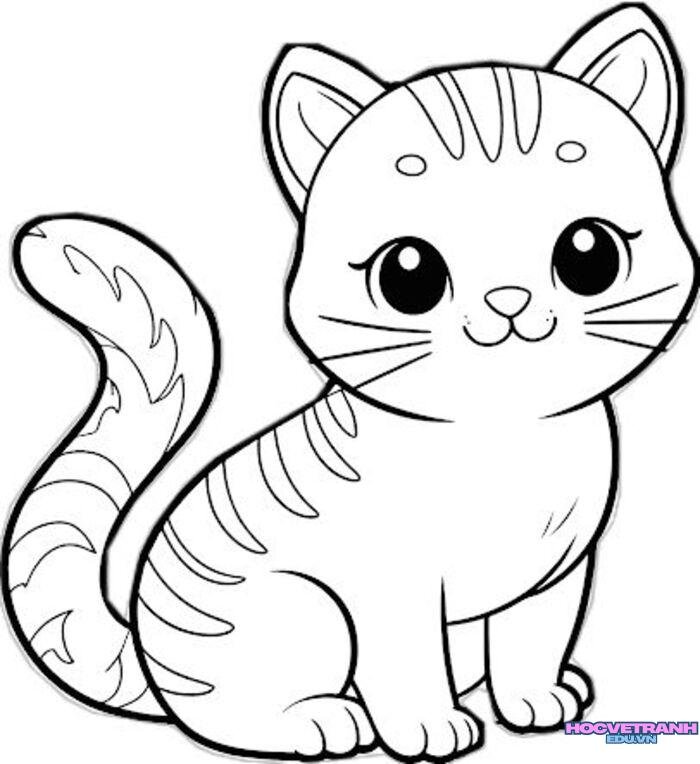 ảnh tranh tô màu con mèo cực cute