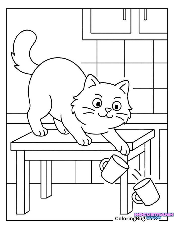 ảnh tranh tô màu con mèo đáng yêu