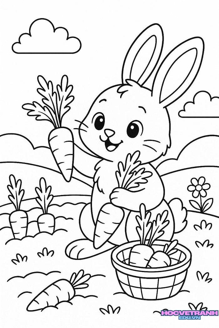 ảnh tranh tô màu củ cà rốt đáng yêu