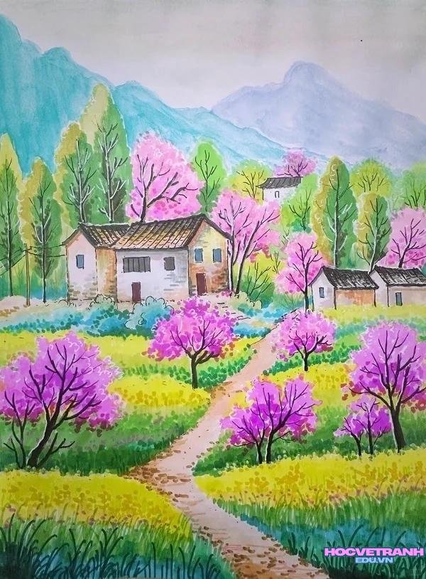 ảnh tranh vẽ mùa xuân xinh đe4pj