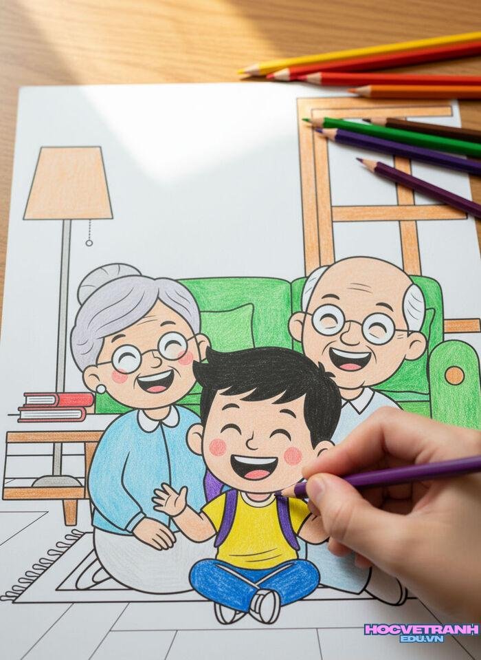 ảnh vẽ tranh gia đình ông bà cháu
