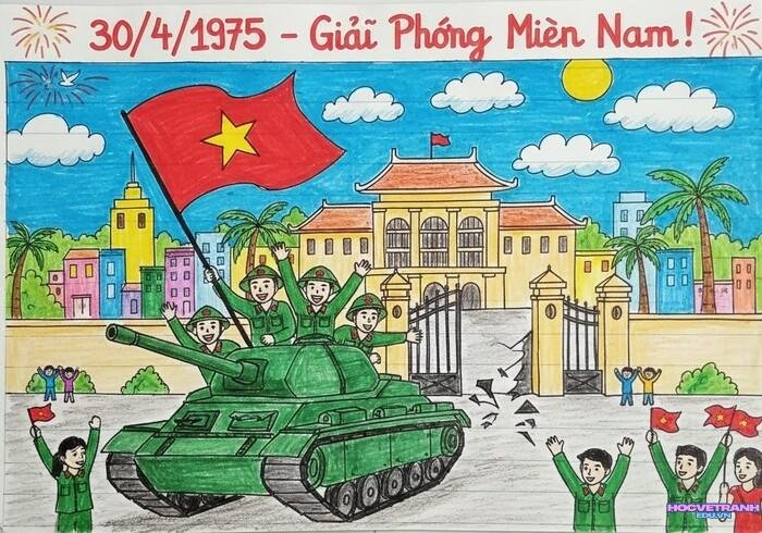 ảnh vẽ tranh giải phóng miền nam cực đẹp