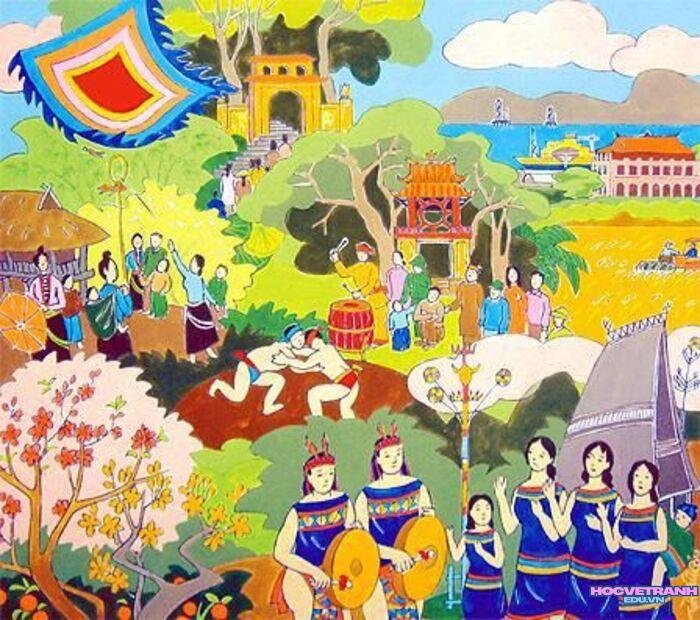 ảnh vẽ tranh giỗ tổ hùng vương cực xinh