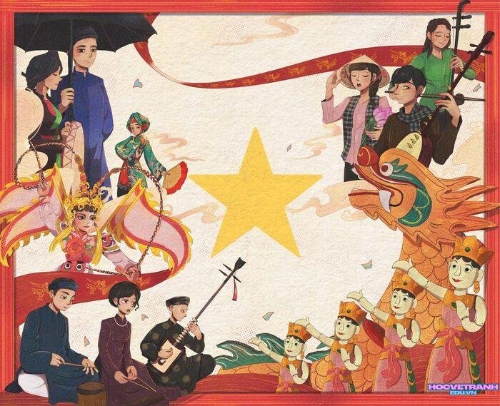 ảnh vẽ tranh giỗ tổ hùng vương đẹp