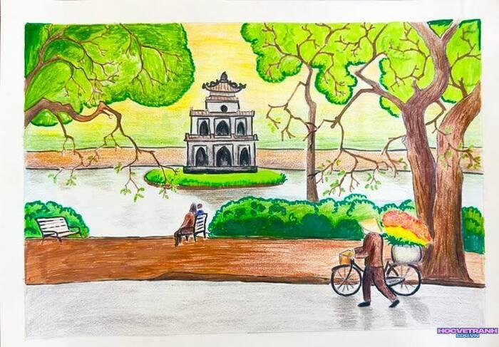 ảnh vẽ tranh hồ gươm cực xinh