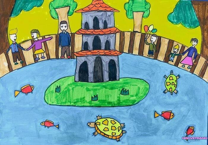 ảnh vẽ tranh hồ gươm đáng yêu