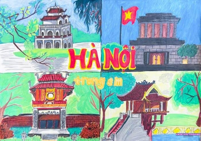 ảnh vẽ tranh hồ gươm đẹp xinh