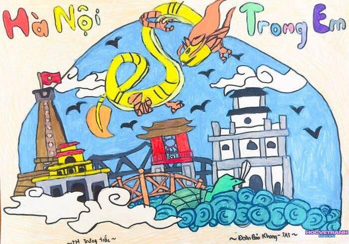 ảnh vẽ tranh hồ gươm đẹp ý nghĩa