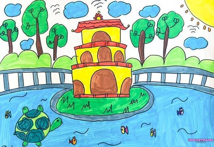 ảnh vẽ tranh hồ gươm siêu xinh