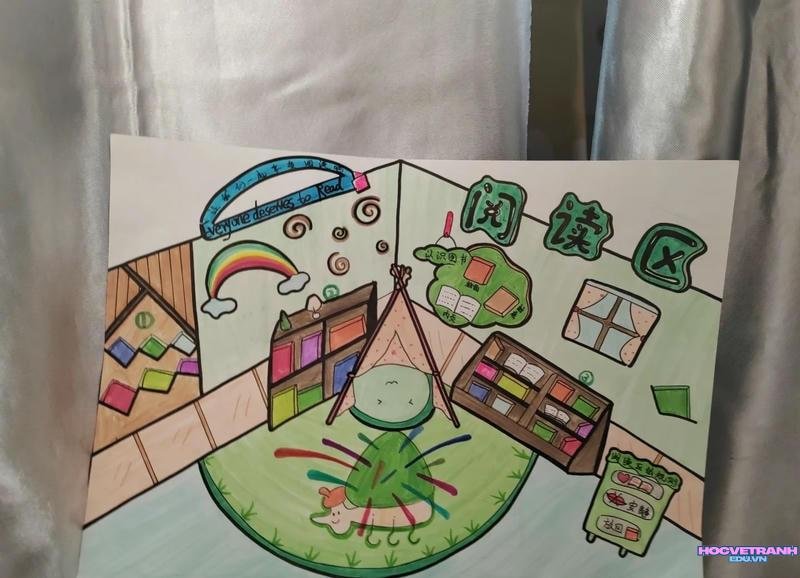 bức tranh vẽ góc học tập