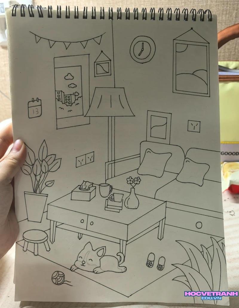 cách vẽ tranh góc học tập