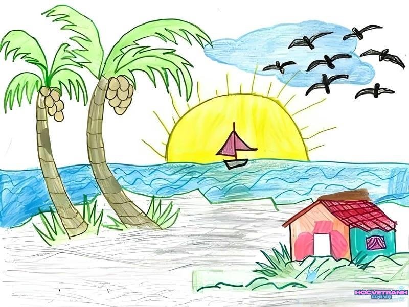 cách vẽ tranh phong cảnh làng quê đơn giản​