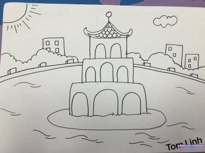 hình ảnh vẽ tranh hồ gươm tô màu