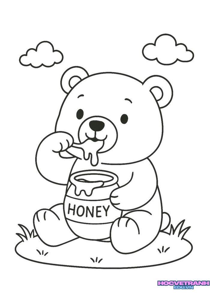 hình tranh tô màu con gấu đẹp xinh