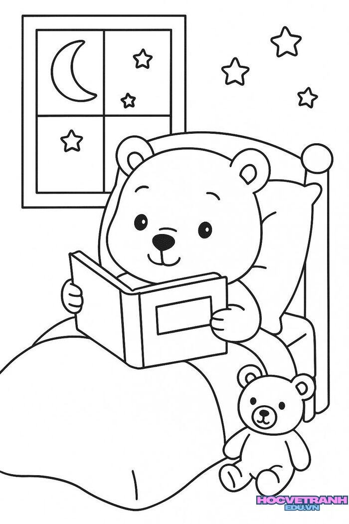 hình tranh tô màu con gấu xinh