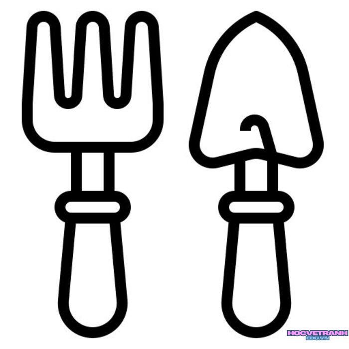 hình tranh tô màu dụng cụ nghề nông đáng yêu