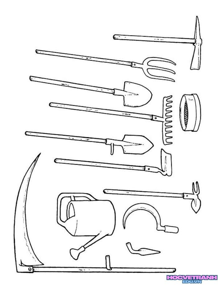hình tranh tô màu dụng cụ nghề nông đơn giản