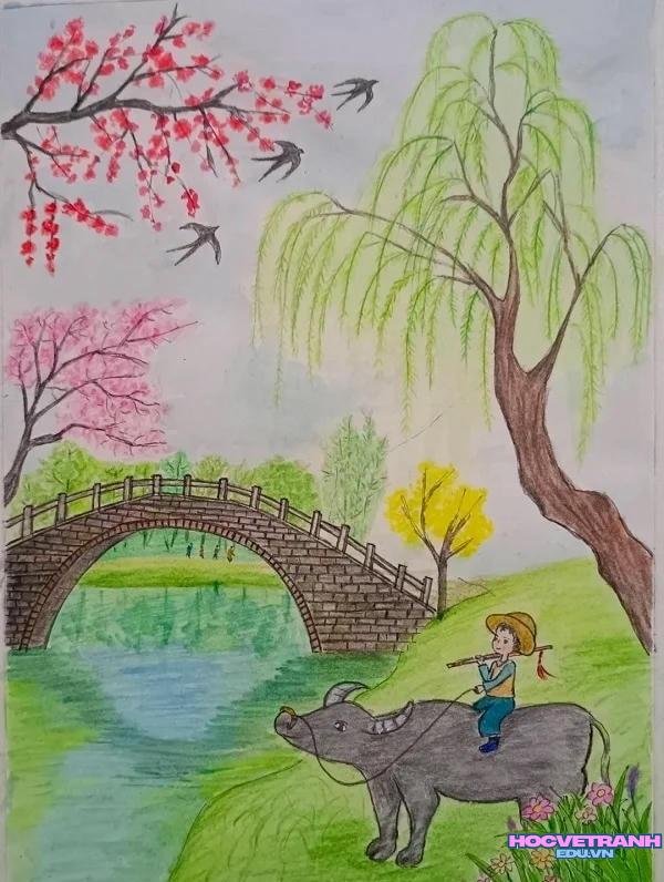 hình vẽ tranh mùa xuân
