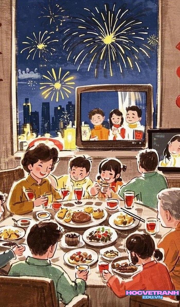 tranh gia đình vui vẻ