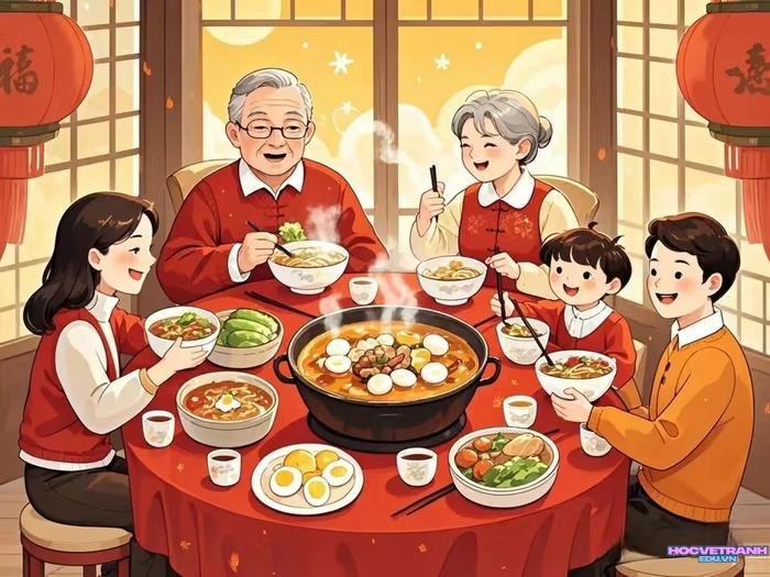 tranh ông bà bên cháu