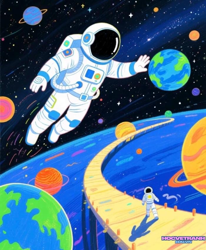 tranh phi hành gia dễ vẽ