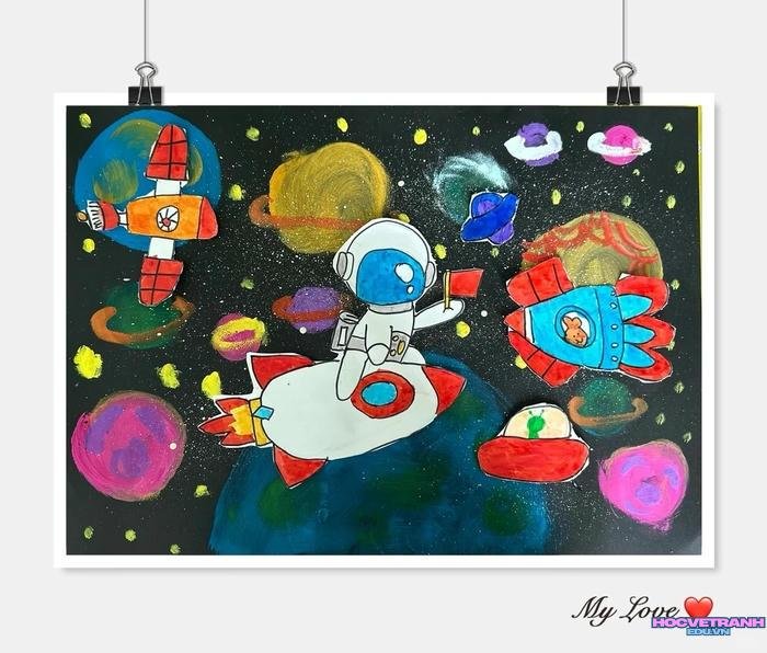 tranh phi hành gia màu nước