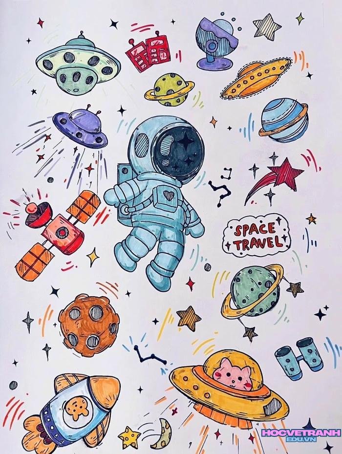 tranh phi hành gia tối giản