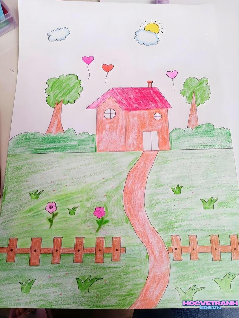 tranh phong cảnh làng quê dễ vẽ