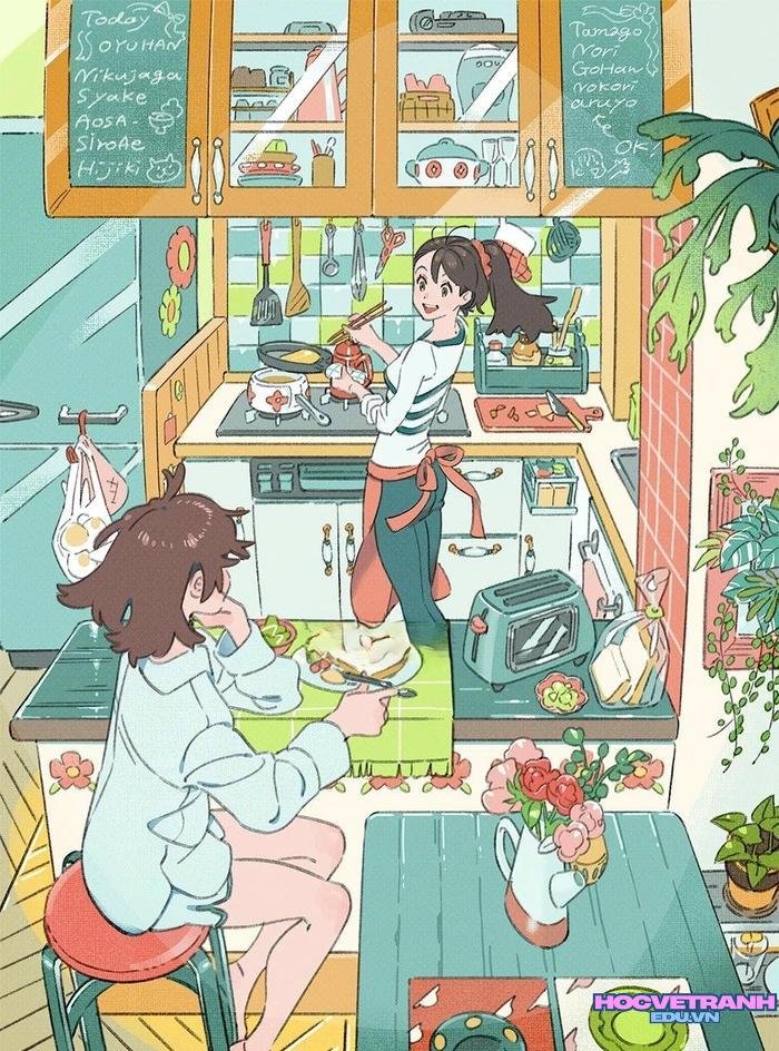 tranh sinh hoạt ấm cúng