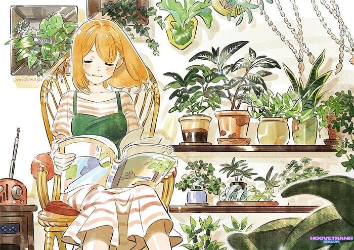 tranh sinh hoạt màu dạ