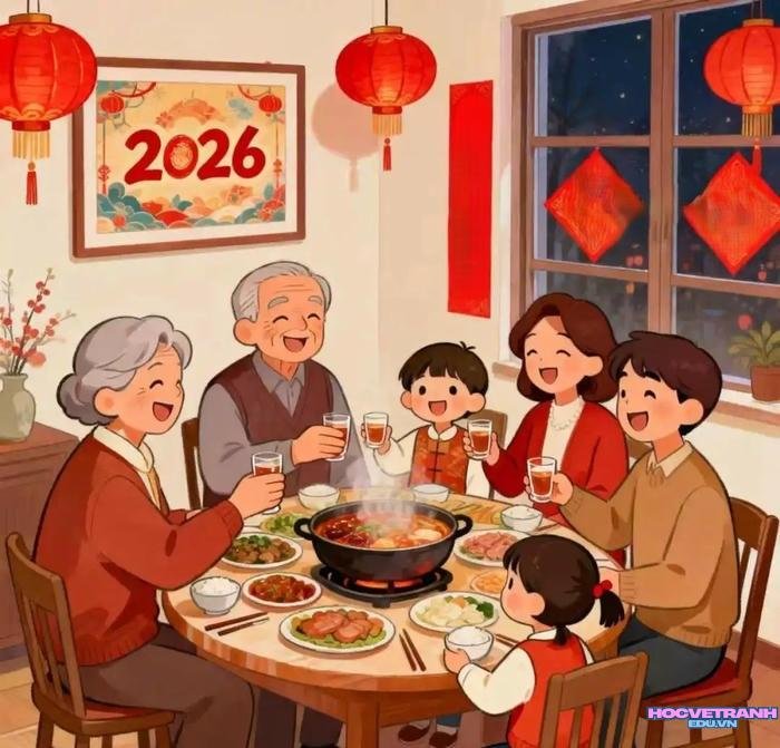 tranh sum họp dễ vẽ