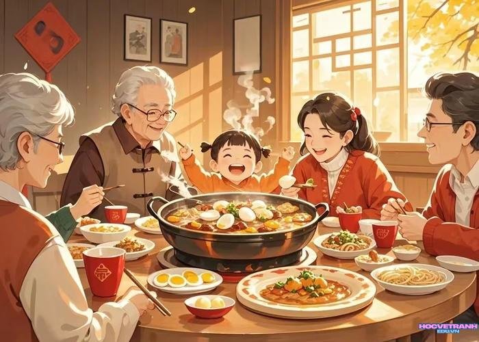 tranh sum họp đơn giản