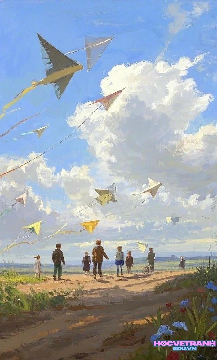 tranh thả diều rực rỡ