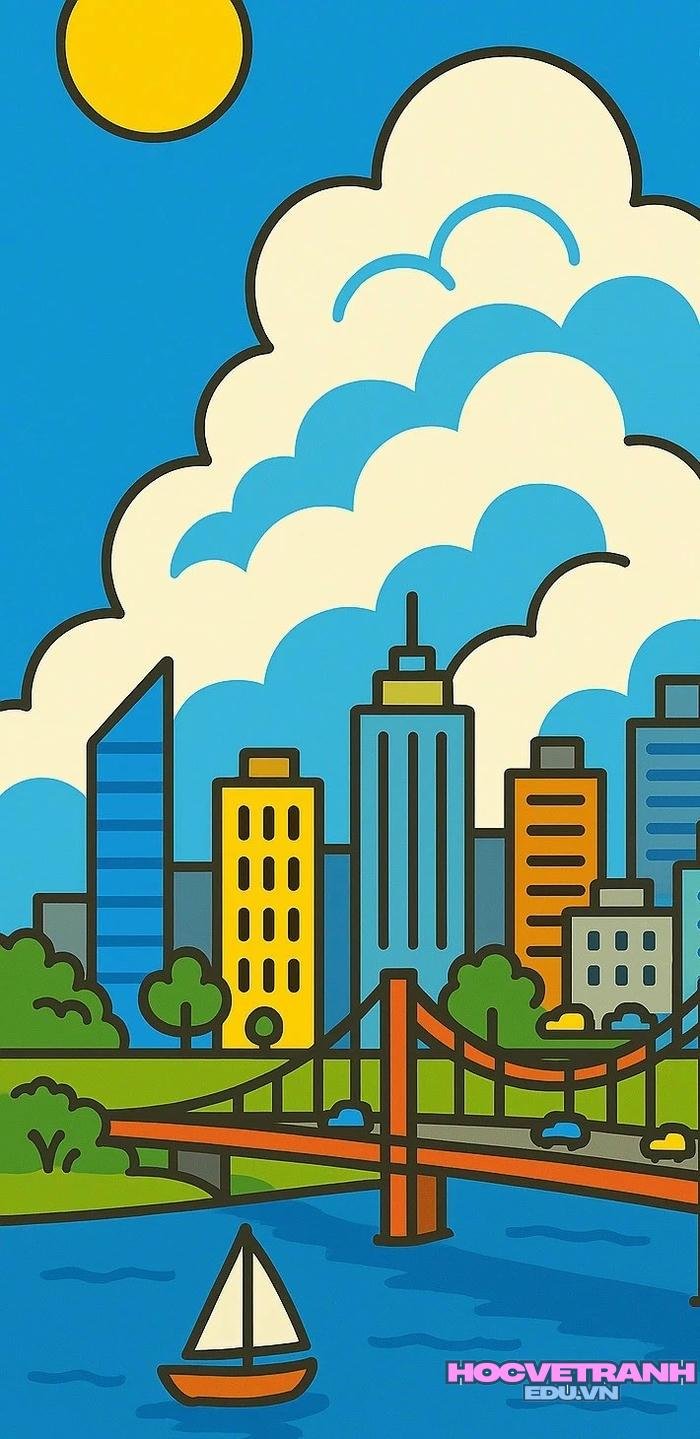 tranh thành phố hoàng hôn