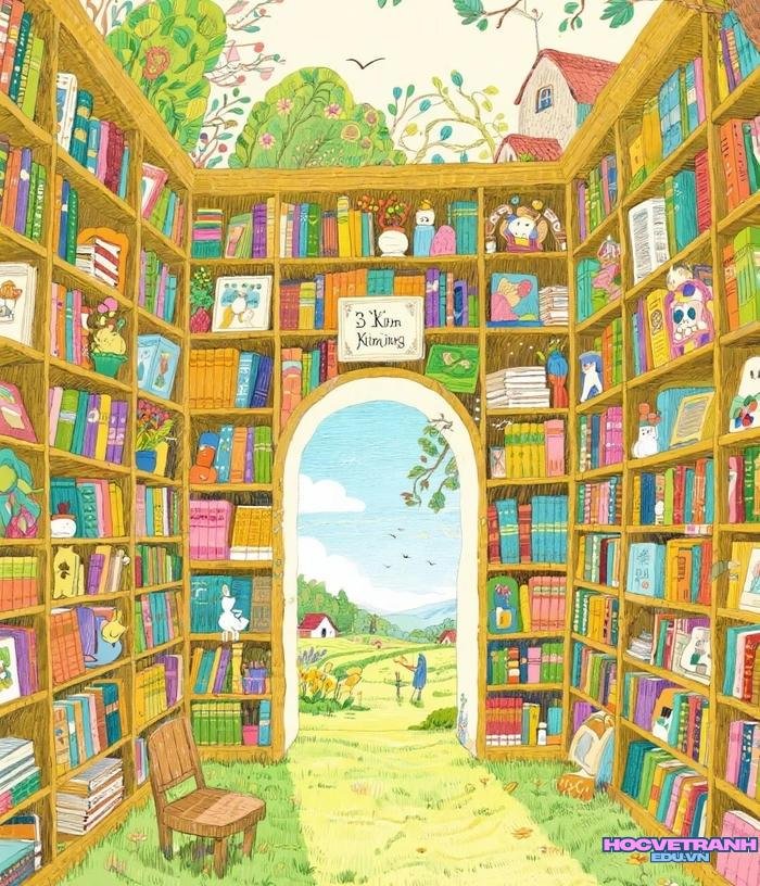 tranh thư viện chân thực