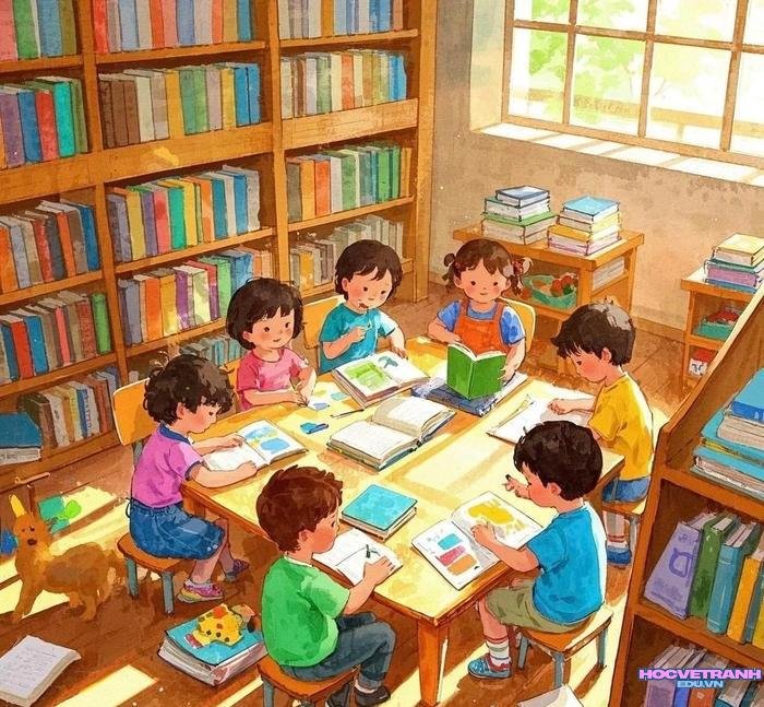 tranh thư viện thân thiện