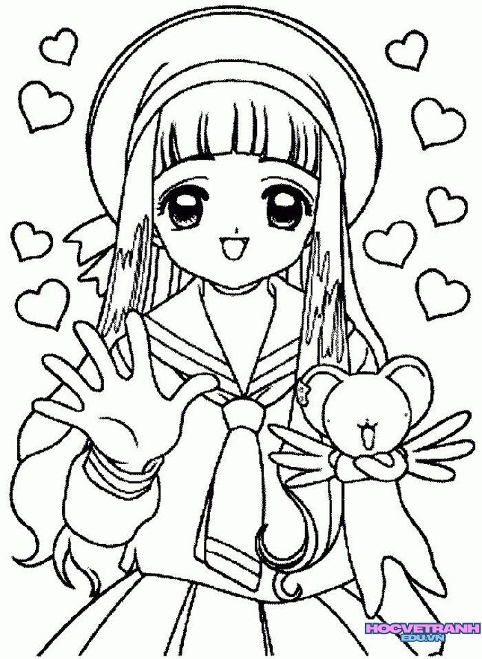 tranh tô màu cô gái cute