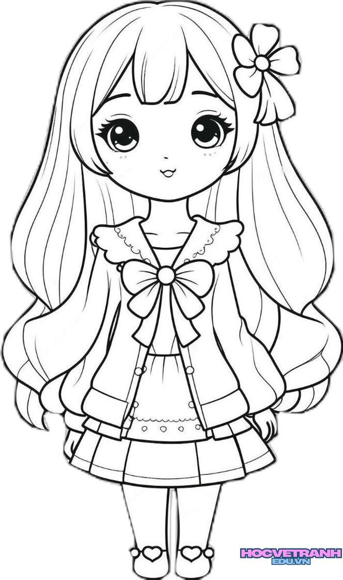 tranh tô màu cô gái dễ thương