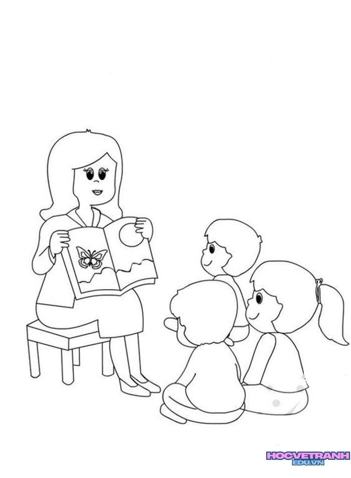 tranh tô màu cô giáo mầm non cực đáng yêu