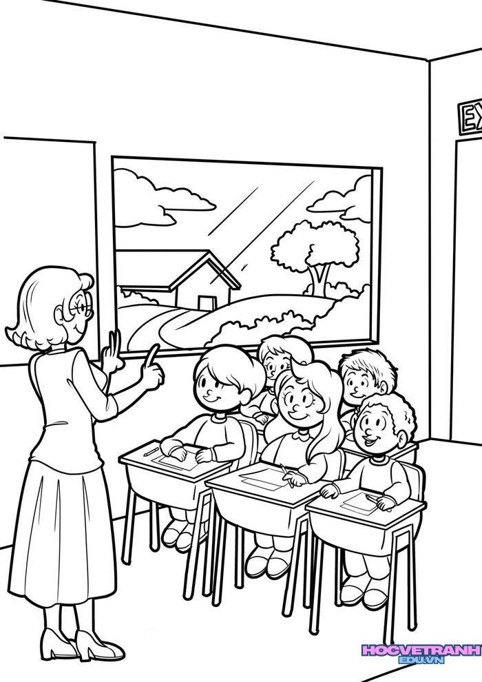 tranh tô màu cô giáo mầm non đẹp nhất