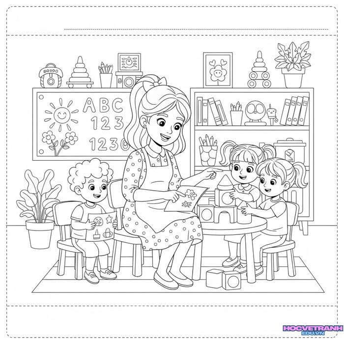 tranh tô màu cô giáo mầm non đẹp