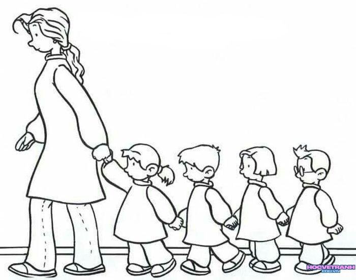 tranh tô màu cô giáo mầm non siêu đáng yêu