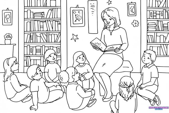 tranh tô màu cô giáo mầm non xinh đẹp