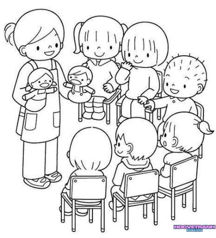 tranh tô màu cô giáo mầm non xinh nhất