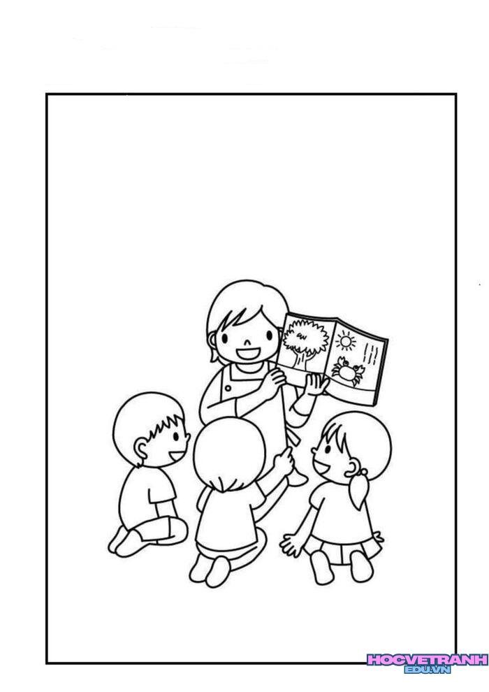 tranh tô màu cô giáo mầm non xinh