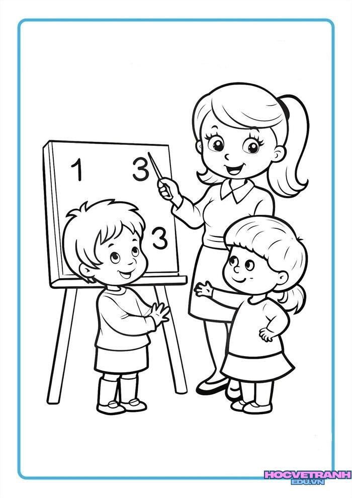 tranh tô màu cô giáo mầm non