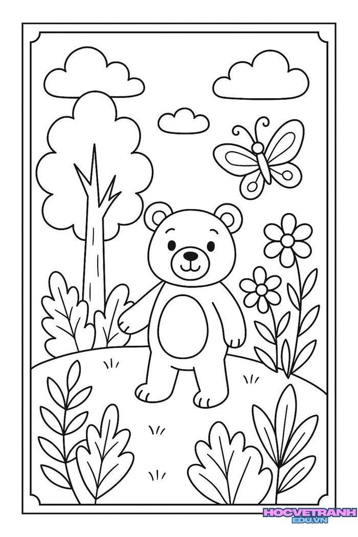 tranh tô màu con gấu xinh đẹp