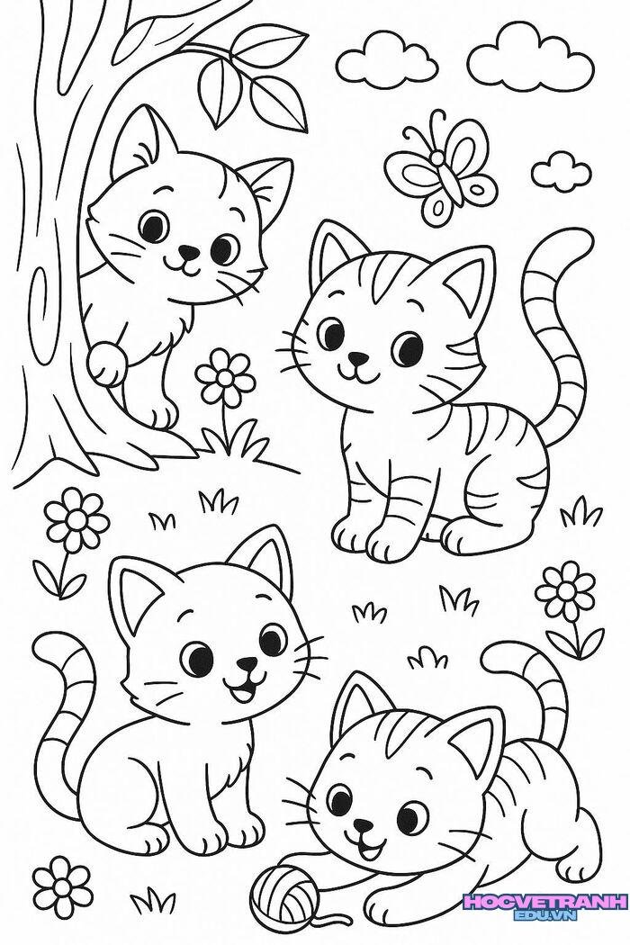 tranh tô màu con mèo cực xinh