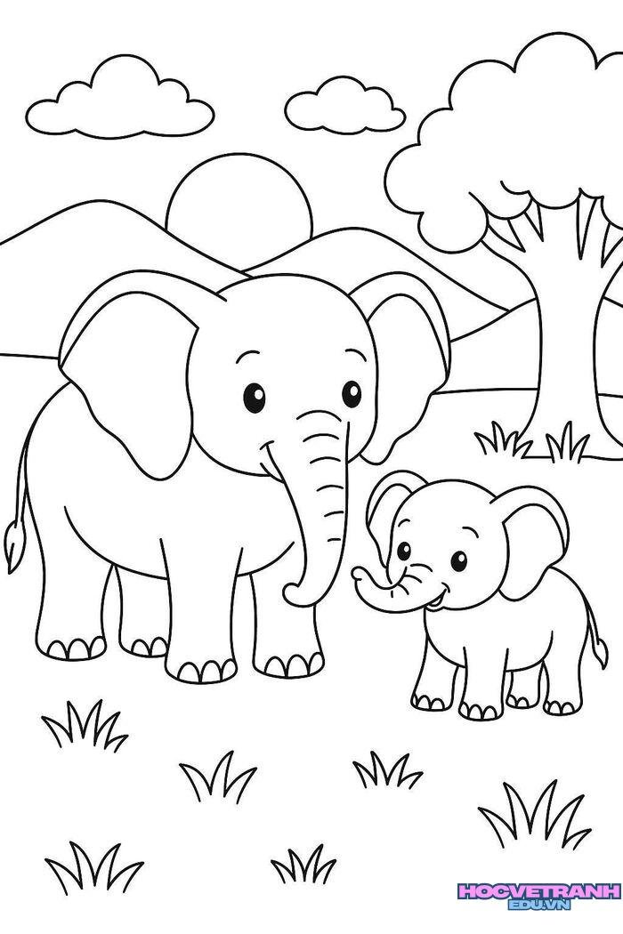 tranh tô màu con voi cực đẹp
